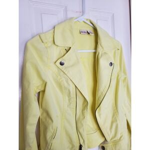 Mudd Moto Jacket Yellow Cotton Blend Zippered Biker Style Lightweight Size M